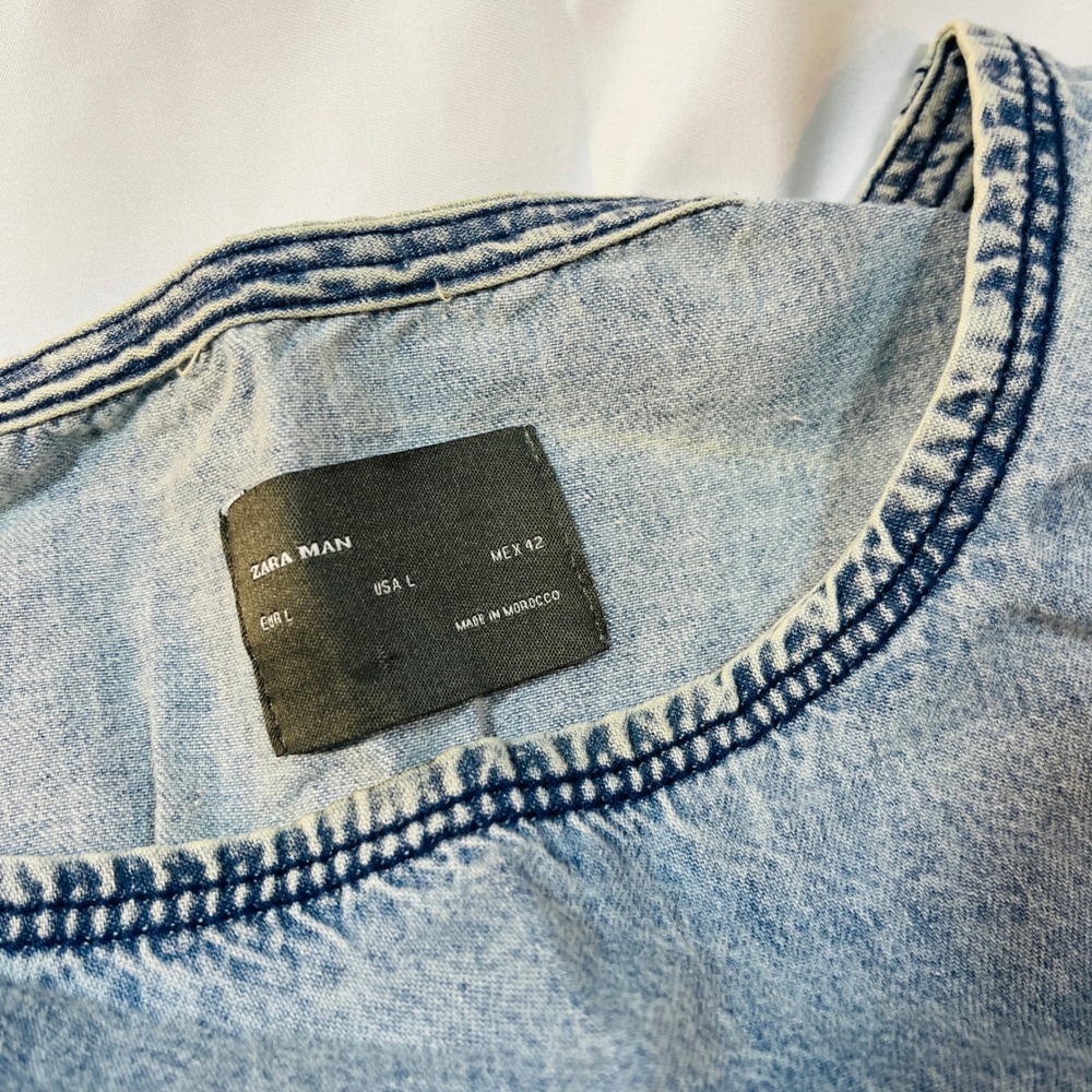 Zara Man Acid Wash Denim Pocket Tee Size L